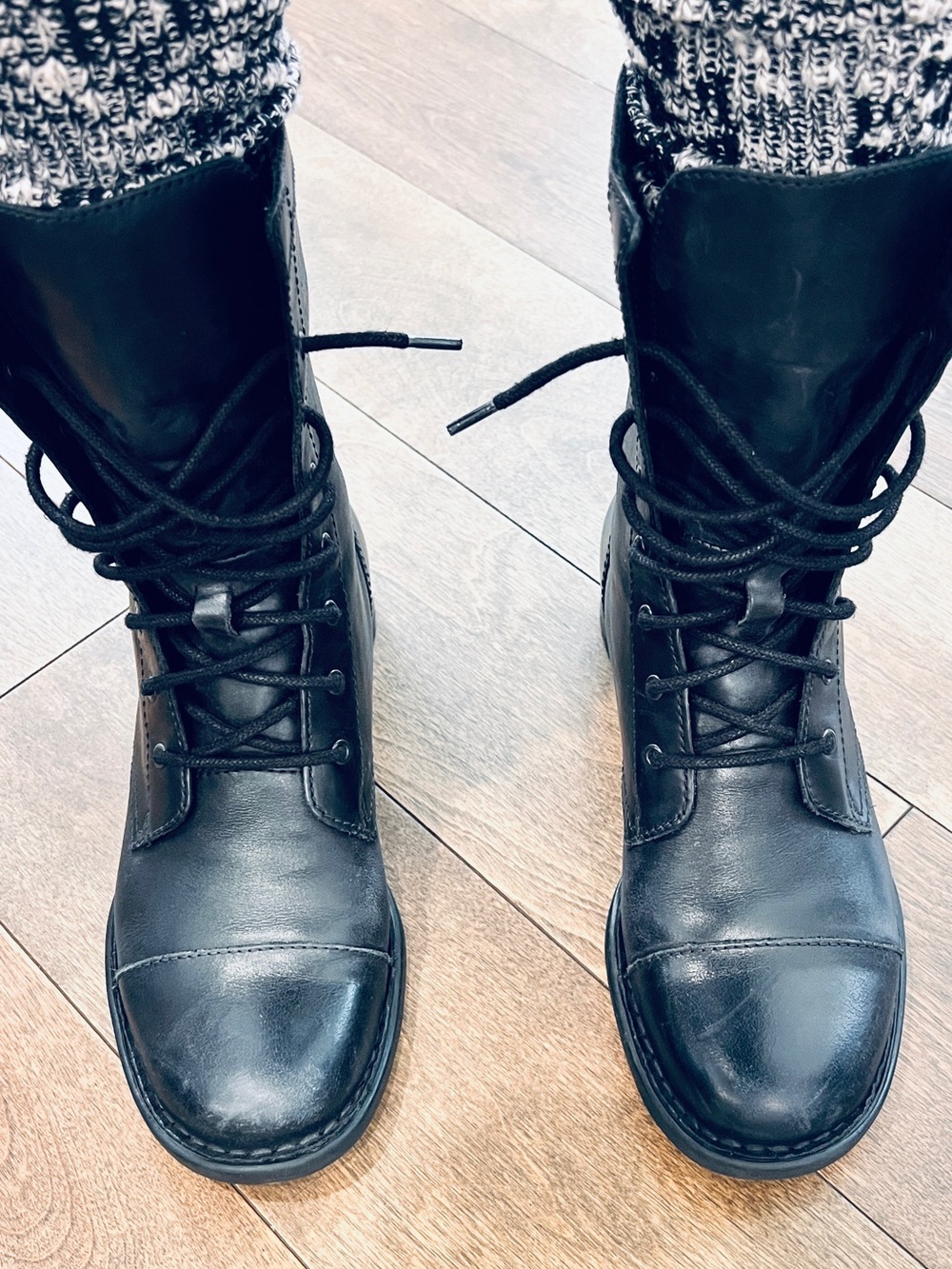 Born Black Lace-Up Women's Combat Boots - Classic Leather Style